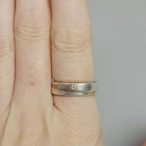 Vintage Sterling Silver Size 7 Band, Tiny Inset Rhinestone, 925, Unisex Estate